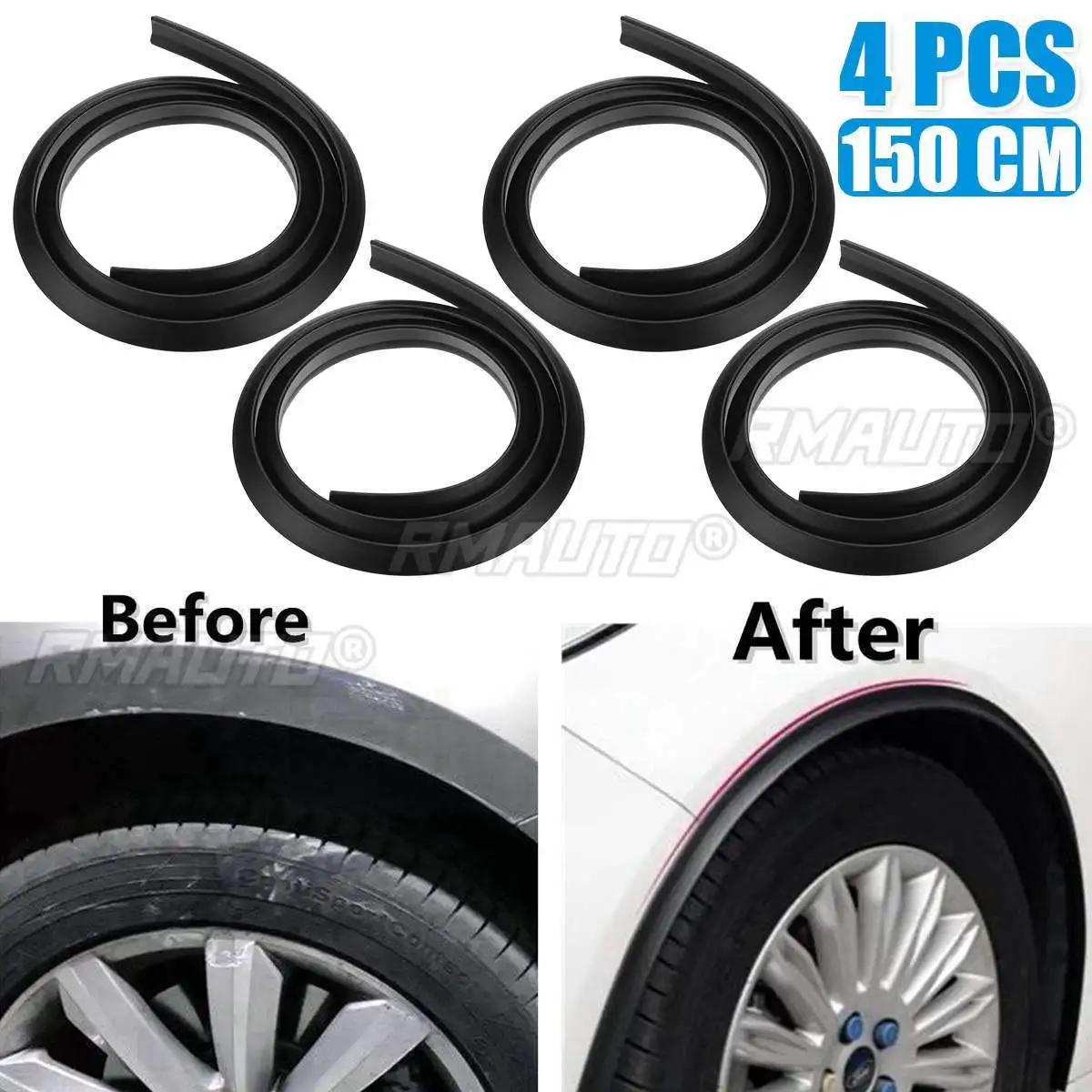 

1.5m Car Splash Guard Fender Flare Extension Wheel Eyebrow Moulding Trim Wheel Arch Strip Extenders Scratch-proof