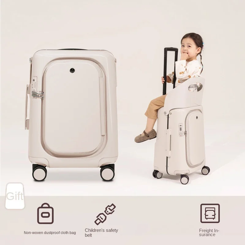 Multifunctional Suitcase Baby Rolling Luggage with Portable Seat Design for Children Cabin Trolley Suitcase Front Opening Zipper