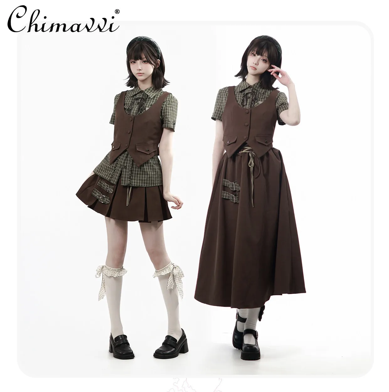

Japanese Style Preppy Style Skirt Suit Spring and Summer New Fashion Short-sleeved Shirt Strap Skirt Girl Ladies Elegant Outfits
