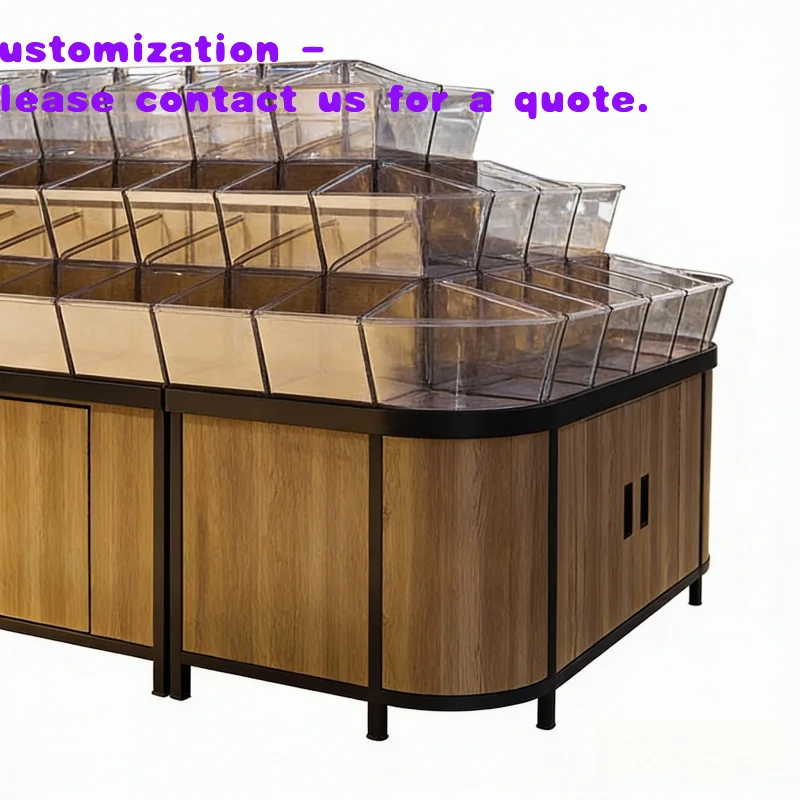 

custom.Supermarket Bulk Food Display Stand - Step-Style Commercial Unit with Transparent Bins & Storage Cabinet