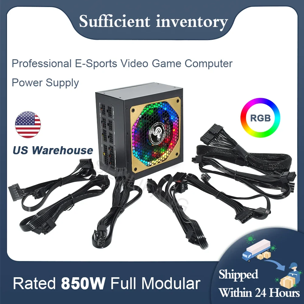 RGB ATX 850W 80Plus Gold Full Modular 12V Professional E-Sports Video Game Computer PC Power Supply For Desktop PSU US In Stock