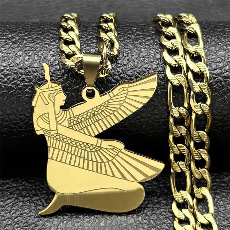 Egyptian Isis Goddess of Life Necklace for Women Men Stainless Steel Gold Color Egypt Mystery Amulet Hip Hop Chain Jewelry