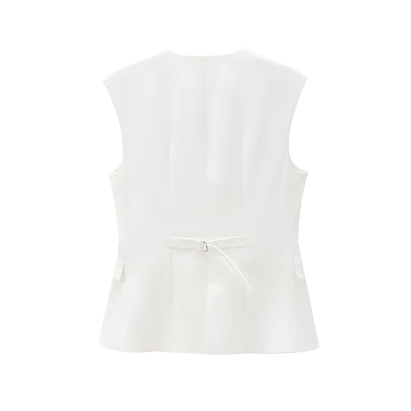 YENKYE Women's Solid Black V Neck Sleeveless Suit Waistcoat Button Front Double Pocket Slim Office Elegant Vest Chic Tops