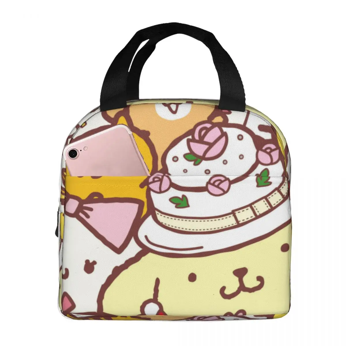 

Для работы, офиса Pom Pom Purin, застежка-молния, уникальная сумка Sanrio Pom Pom Purin, ланч-бокс, студенческие ланч-боксы
