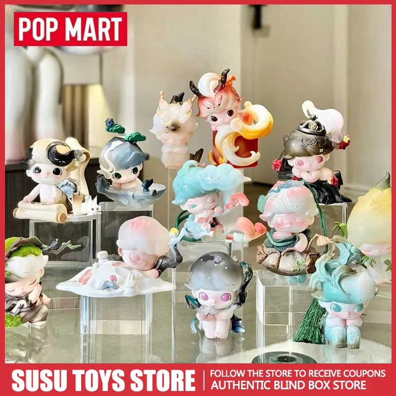 

Authentic POP MART Dimoo Stories In The Cup Series Blind Box Cute Action Figure Desktop Ornament Handmade Model Doll Mystery Box