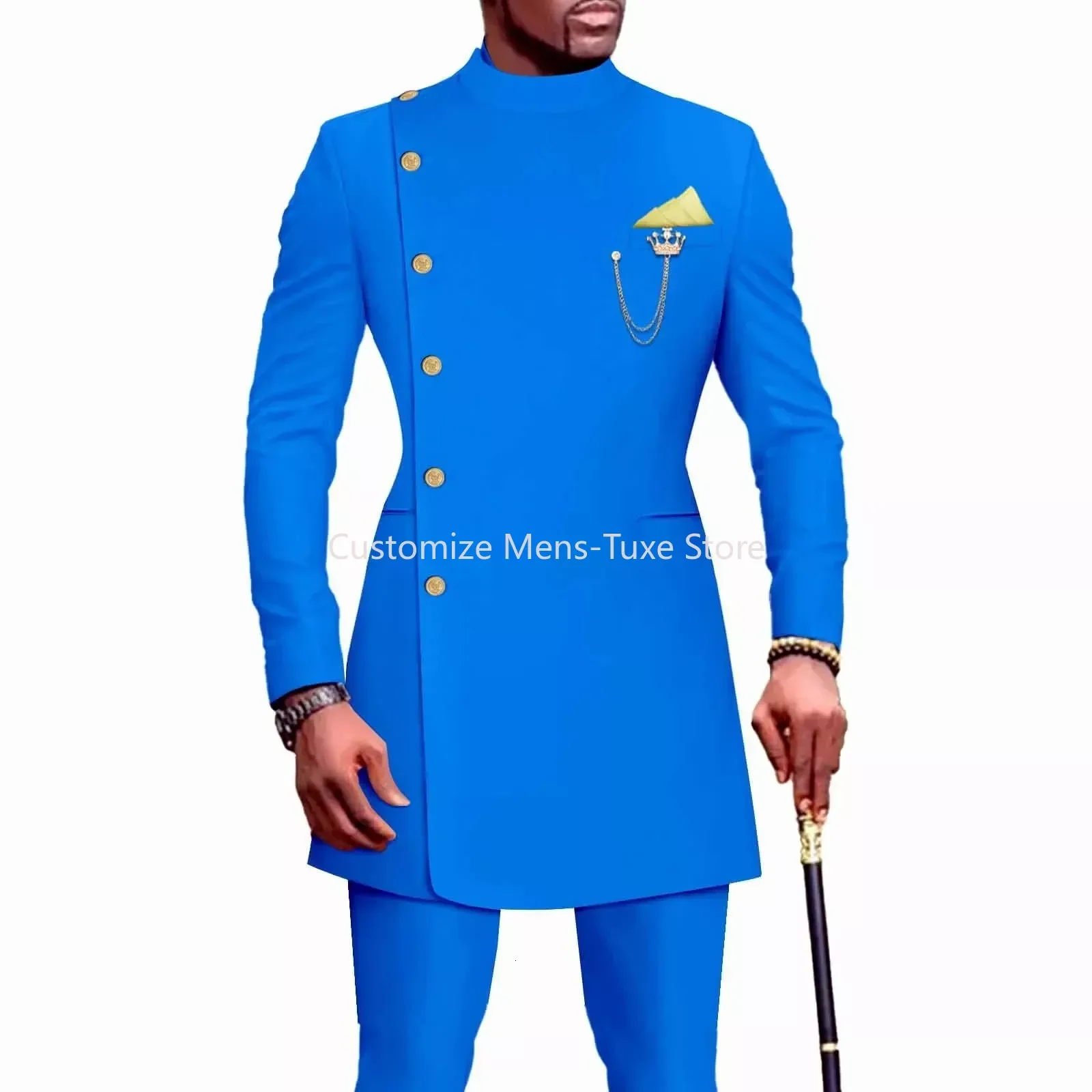 Trajes para hombre, Blazers, ropa africana para hombre, traje de 2 piezas, chaqueta, pantalones, boda tradicional, corte entallado, Color sólido,