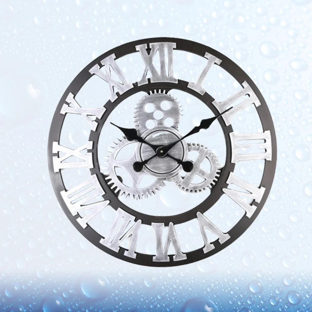 

1Pcs Silver 40cm Gear Wall Clock Retro Rome Fashion Hanging Decorative Clock for Home Office Bedroom Living Room Wall Art