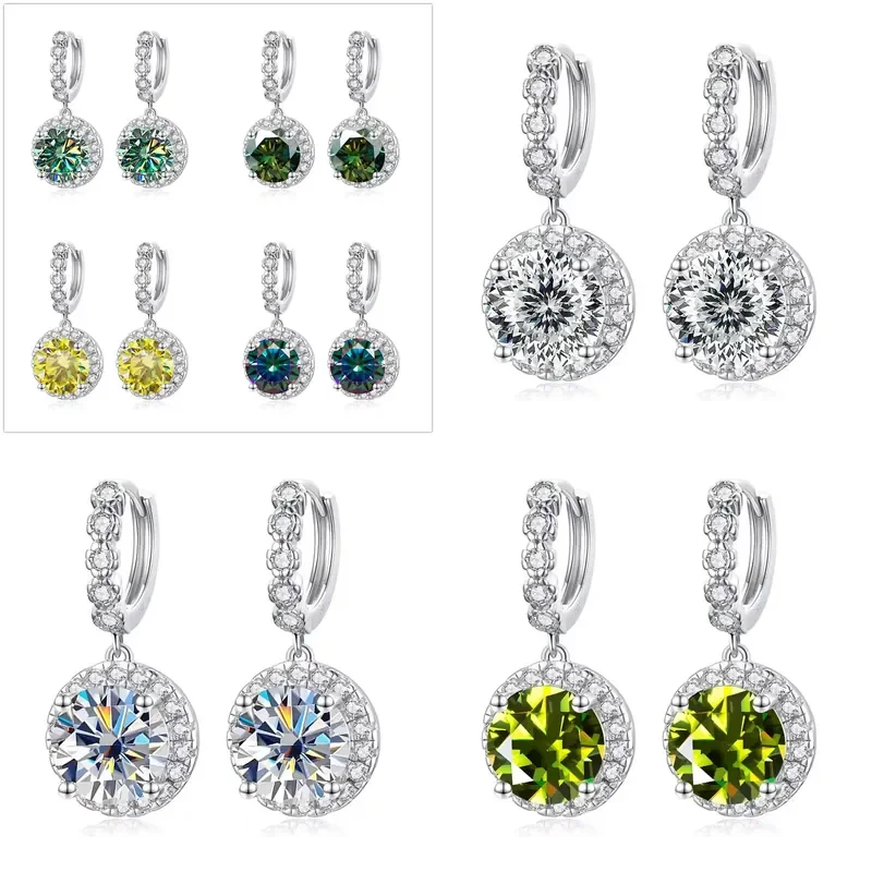 Super Sparkling 3CT Multicolor Moissanite Drop Hoop Earrings for S925 Silver for Women Fine Jewelry for Dating Party Gift