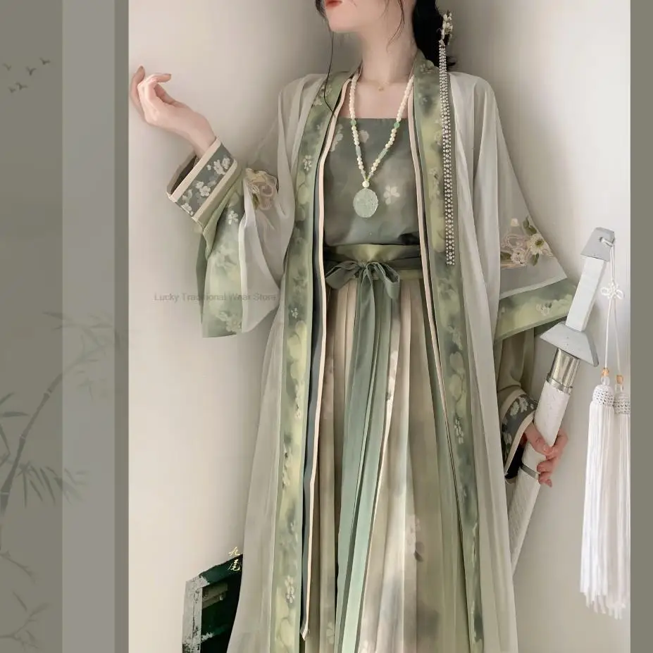 Musim semi musim panas baru gaya kuno Cina Tradisional Hanfu Set gaun wanita elegan Vintage Cosplay gaun tari Hanfu Set