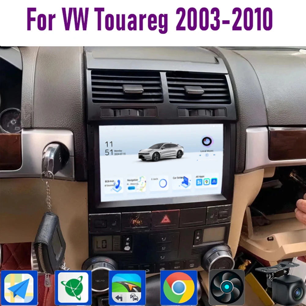 

GPS 9" For VW Touareg 2003-2010 Wireless CarPlay Android 15 Car Radio WIFI Multimedia Player Head Unit Google Map Camera 4+64GB
