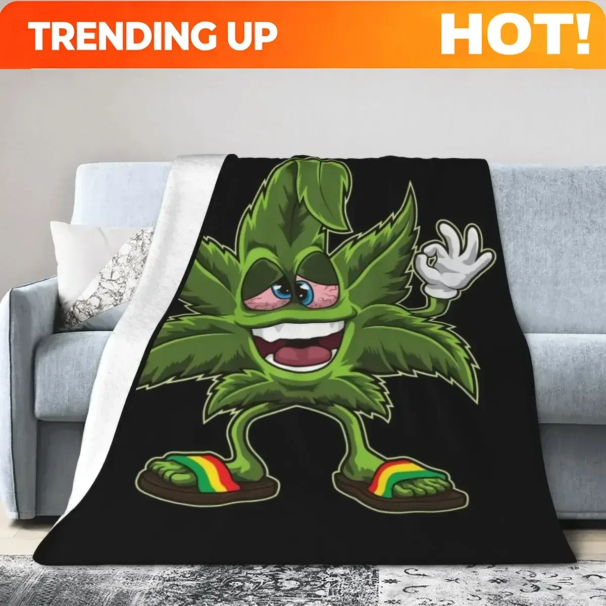 Custom Stoned Leaf Weed Smoking Cartoon Blanket Soft Warm Flannel Throw Blanket Bedding For Bed Living Room Travel Home Couch