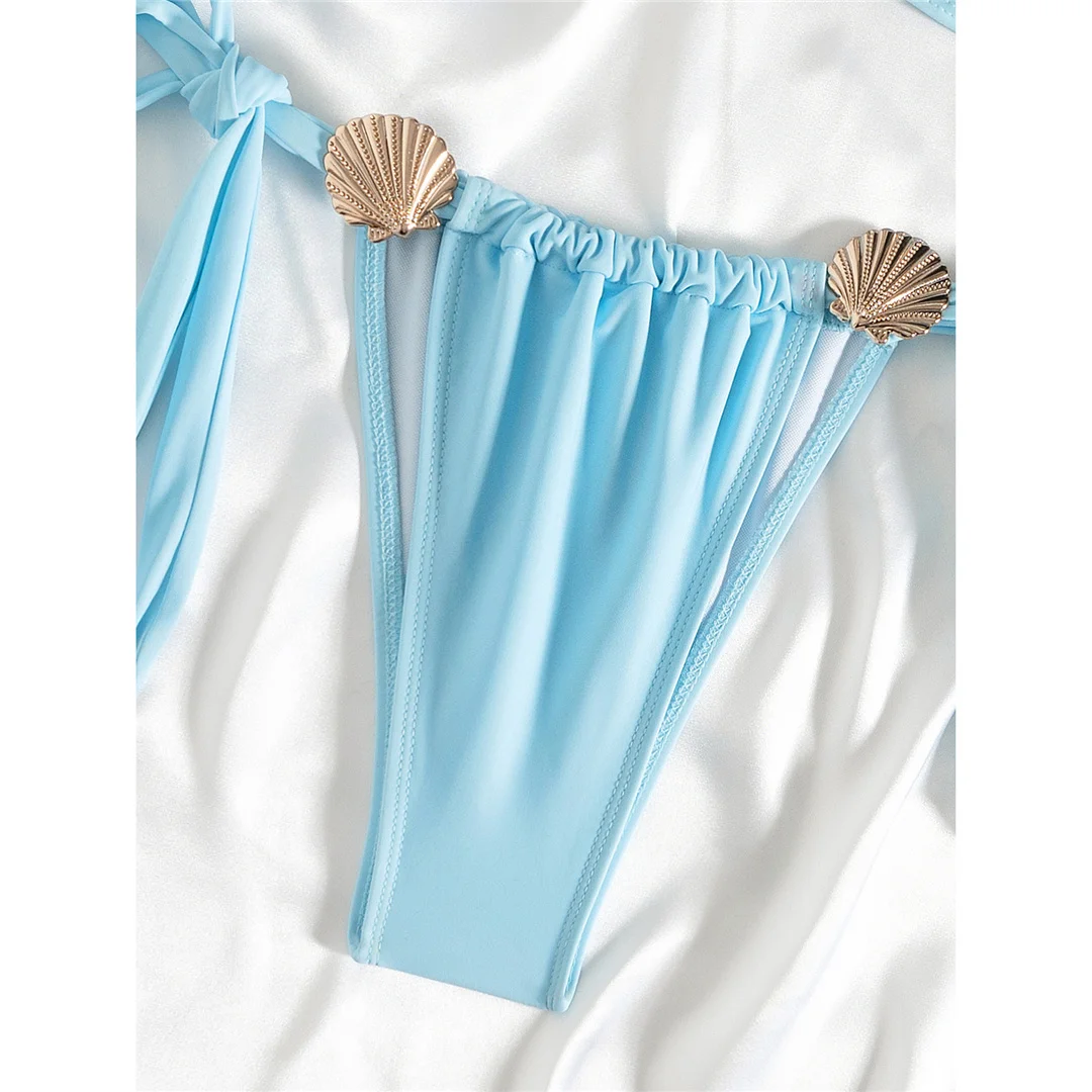 Metallgehäuse, Neckholder, hoch geschnittener Bikini, Damen-Badeanzug, zweiteiliges Bikini-Set, Badebekleidung, Badeanzug, Schwimmanzug V6289 – Detail 23