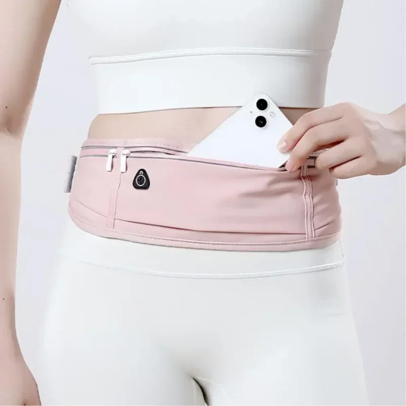 

Women's Light Pink Sports Waist Pack Running Belt, Fitness Gym Fanny Pack with Side Pocket & Phone Holder for Yoga Hiking