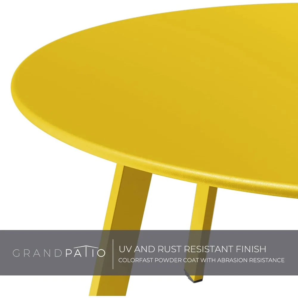 Grand Patio Round Steel Patio Coffee Table, Weather Resistant Outdoor Large Side Table, Yellow