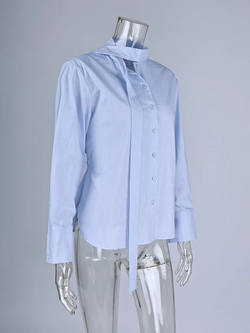 Camicetta con fasciatura posteriore solida e sottile Camicie da donna monopetto con colletto couverture Camicie semplici a maniche lunghe moda casual Top Femme