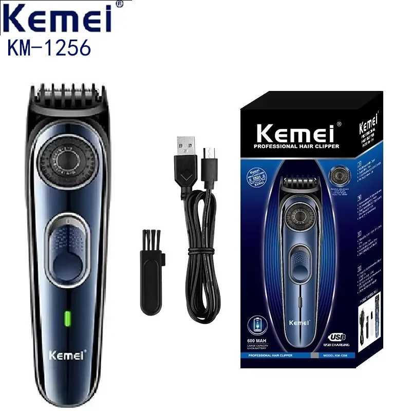 Kemei 1256 Cordless Adjustable Hair and Beard Trimmer For Men Electric Professional Hair Clipper Rechargeable Haircut Machine