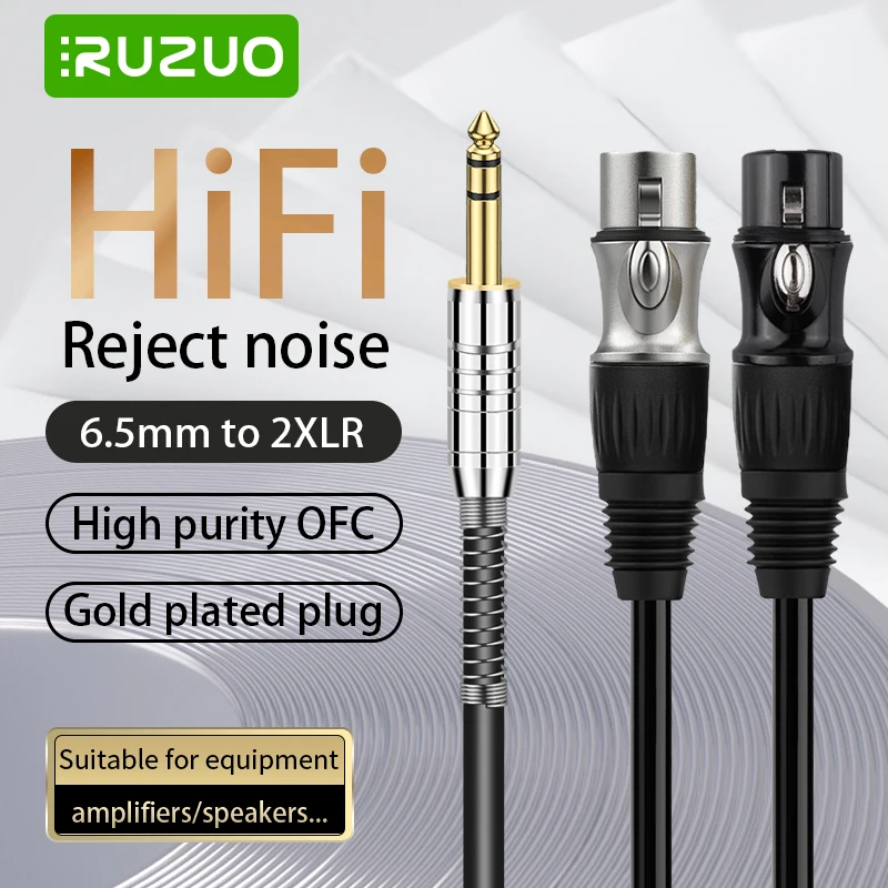 RUZUO Hifi 6.5 to 2xlr Aduio Cable High Quality 6.5mm to Dual XLR Cable Mixer Speaker 1/4 Inch TRS Y Splitter Shielded Cords