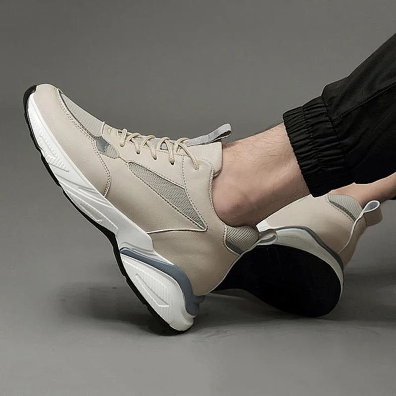 حذاء رياضي رجالي مكتنز ، حذاء كاجوال ، جيد التهوية ، جلد طبيعي ، جلد بقر ، مدربين سميك ، عصري ، عالي الجودة ، مقاس 36-44 ، 6 ، 8