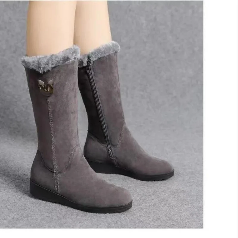 

Winter New Thickened Fleece Flat Thickened Fleece Versatile Mid-Calf Non-Slip Warm Cotton Boots
