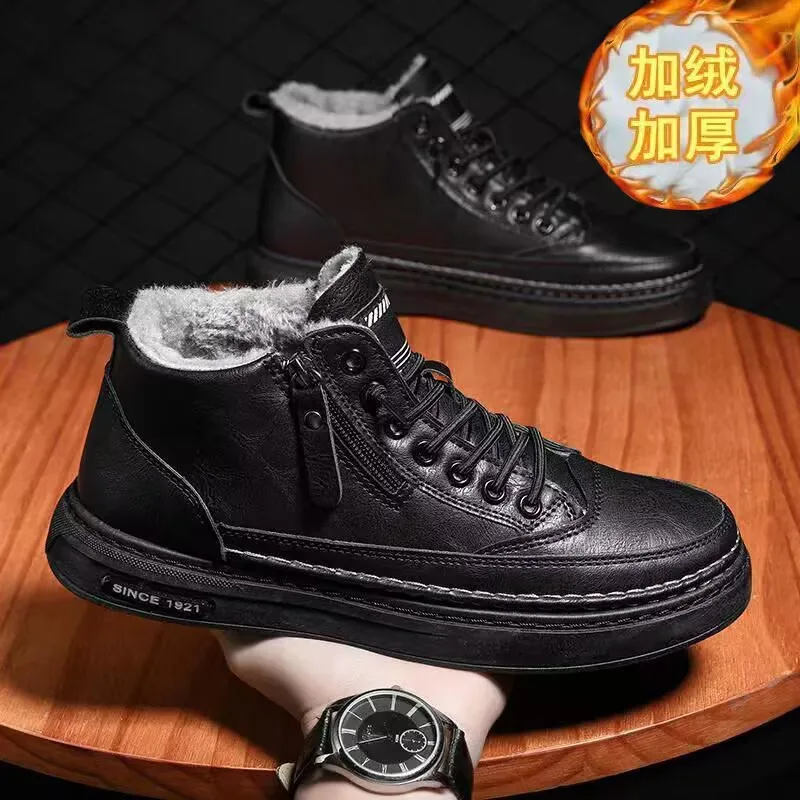 رجل أحذية سوداء بولي Leather جلد أحذية رجالي 2025 الخريف الشتاء مريحة عالية الجودة حذاء كاجوال موضة سستة منصة الأحذية #2