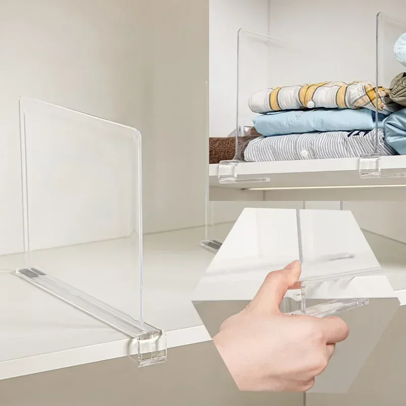 2PCS Clear Acrylic Closet Shelf Bookcase Divider Home Use Wardrobe Shelf Bookcase Baffle Divider Commodity Storage Organizer