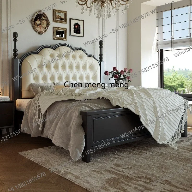 E182 French medium and ancient wind bed soft bag high sense retro American solid wood double wedding bed