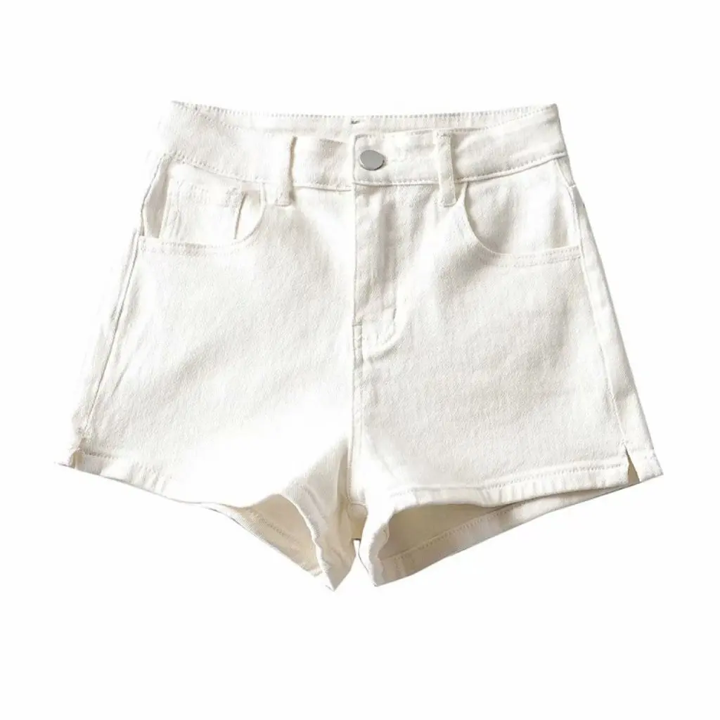YPFF High Waist Slimming Denim Shorts for Women European American Style Summer Hot Pants with Side Slit Micro-Elastic Hip