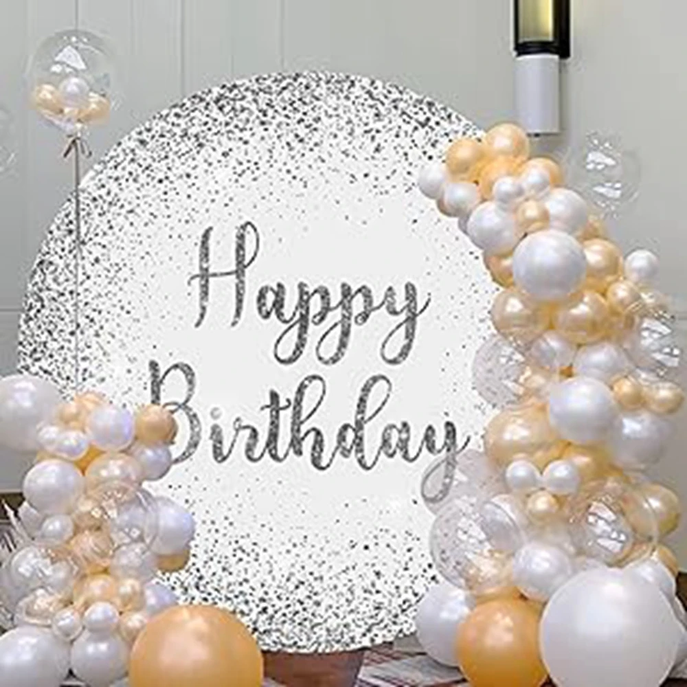 Deluxe Silver Happy Birthday Circular Background Cover Wedding Party Children Adults Portrait Baby Shower photography Backdrop