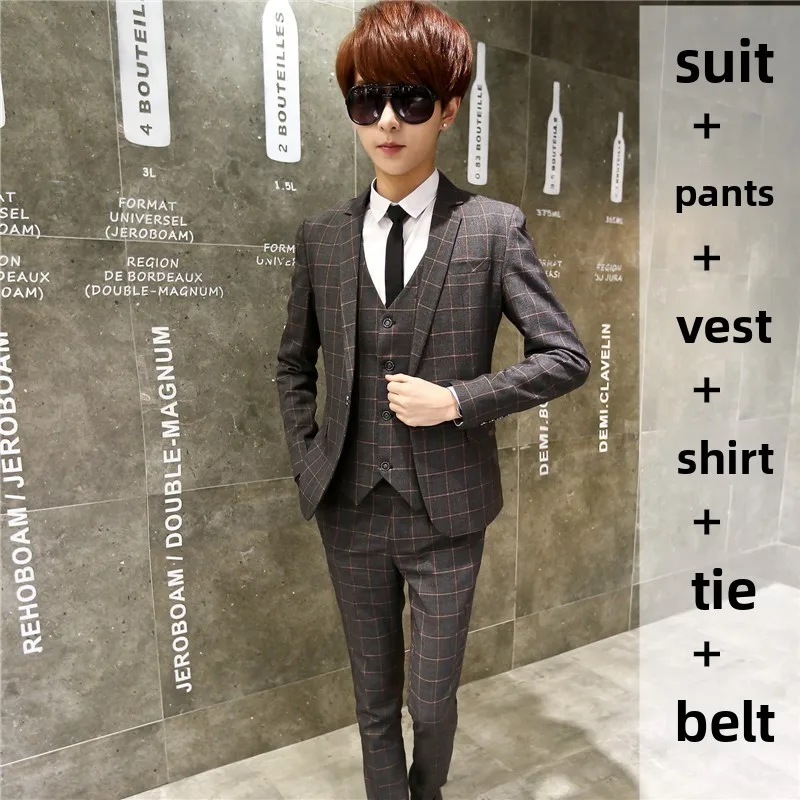 

Men's Faionable Slim Fit Tee-Piece Suit Vest Jaet Set Autumn Winter Student Wear Polyester Viscose Fiber round Ne Design
