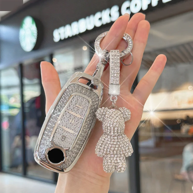 

White Diamond TPU for Nissan Rogue Ariya Kicks Sentra Versa 2022 2023 3 Button Remote Smart Car Key Case Keychain Accessories