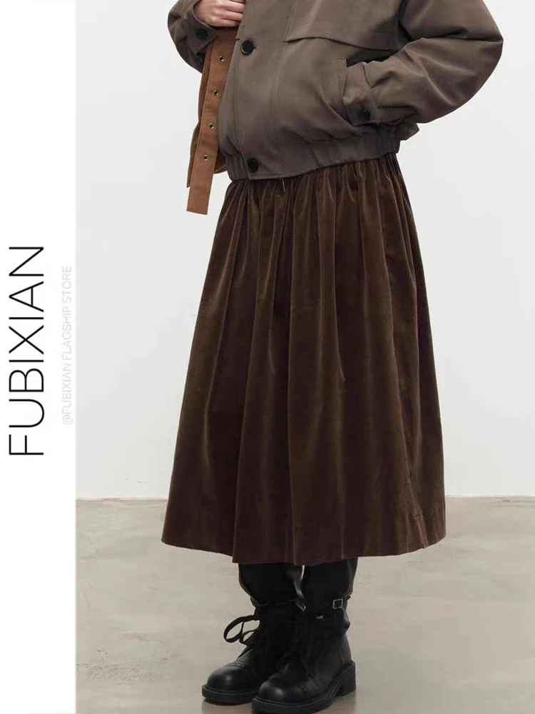 

Caramel Corduroy Puffy f-length Skirt Women's Winter New Sle Japanese Sle Pleated Loose Slimming Long Skirt