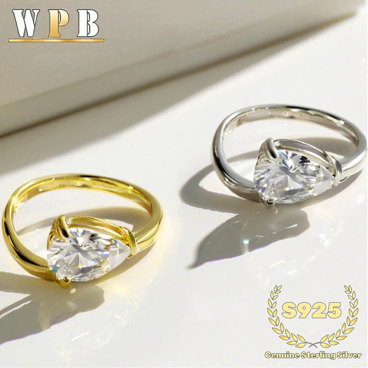 

‌Genuine S925 Sterling Silver Ring Twisted Band 8A Radiant Cut Pear Zircon 7x10mm Prong Modern Bridal Engagement Wedding‌