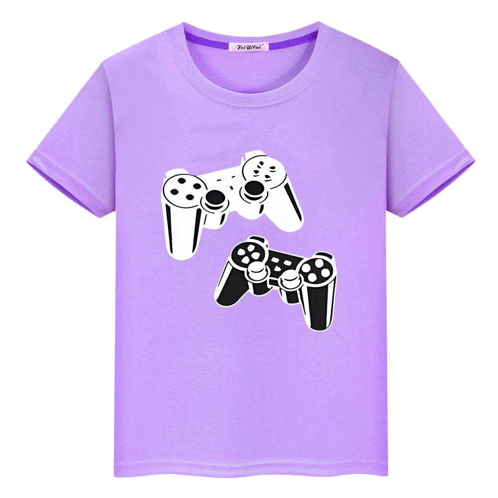 gamepad Print Kawaii T-shirt 100%Cotton Cute Short Summer boy Tees anime Tops pride tshirt y2k one piece kids clothes girls gift