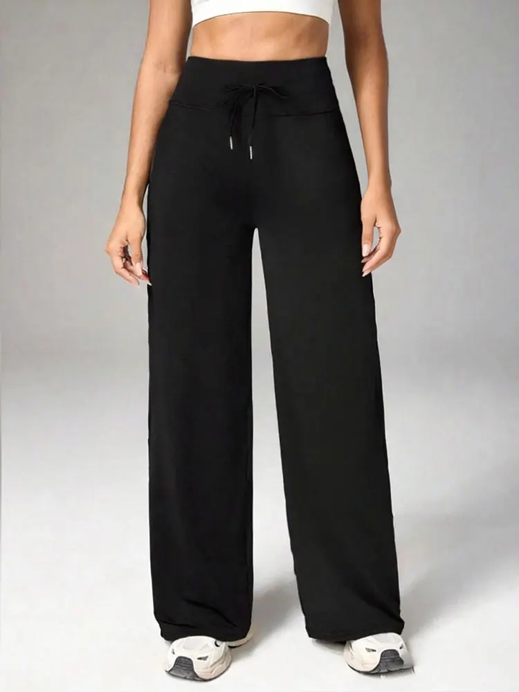 

Женские спортивные брюки-клеш для йоги с высокой талией, на шнурке, прямые, широкие, тонкие, комфортные, эластичные, для фитнеса