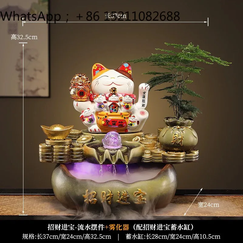LLY flowing water makes money ornament circular fountain ceramic lucky cat decoration housewarming opening gift