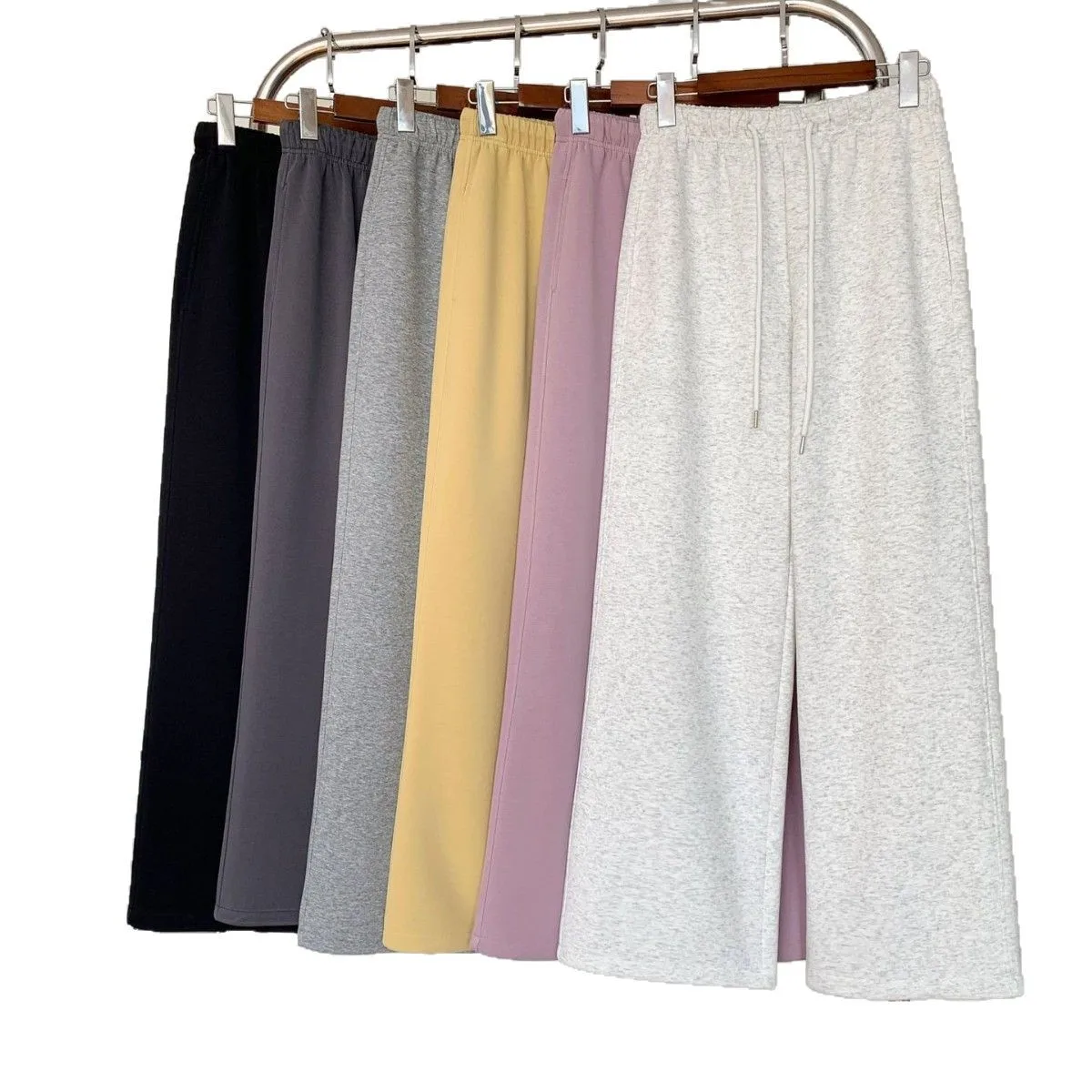 Pantaloni a gamba larga Nappa Elastico in vita Dritto Donna Autunno Ricamo Raccordo Boho Urban Leisure Fodera Anti-freddo Pieghettato Semplice