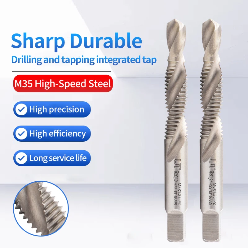 UT TAP 1 قطعة HSSE-M35 عرافة عرقوب M3-M10 مركب الحنفية سداسية الحفر والحنفية آلة الصنبور المتكاملة مع ثقب الشطب أداة