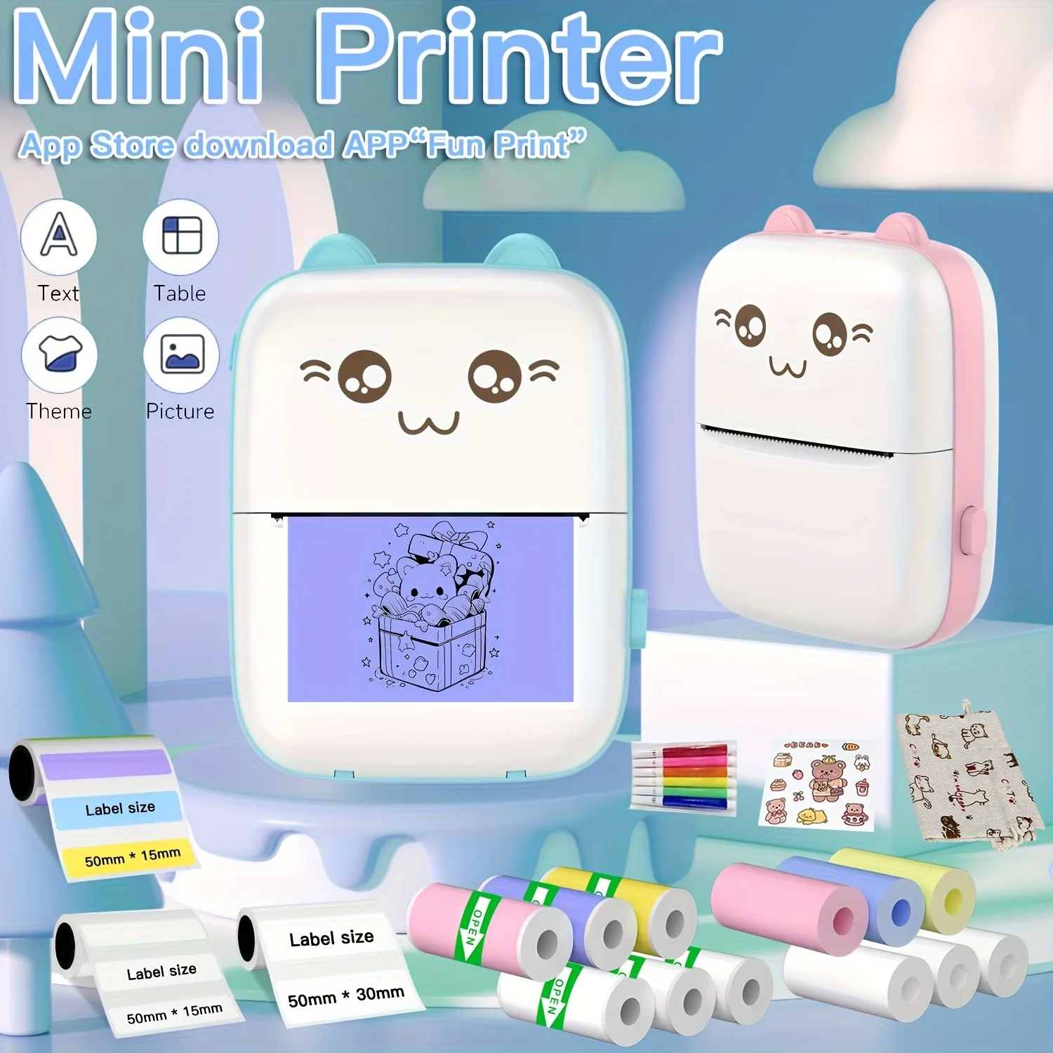 Fun Print  C9 Portable Mini Printers Wireless Bluetooth Inkless Printer Tag Price Machine for Office School Kitchen