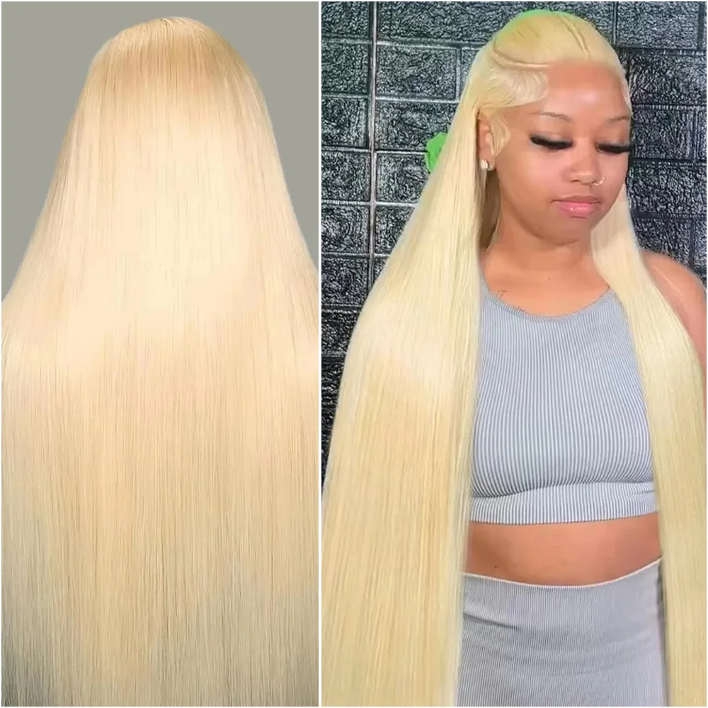 36 inch 200% dichtheid 13x6 HD kant frontale pruiken bot recht 613 blond kant voor pre geplukt 100% menselijk haar pruik voor vrouwen
