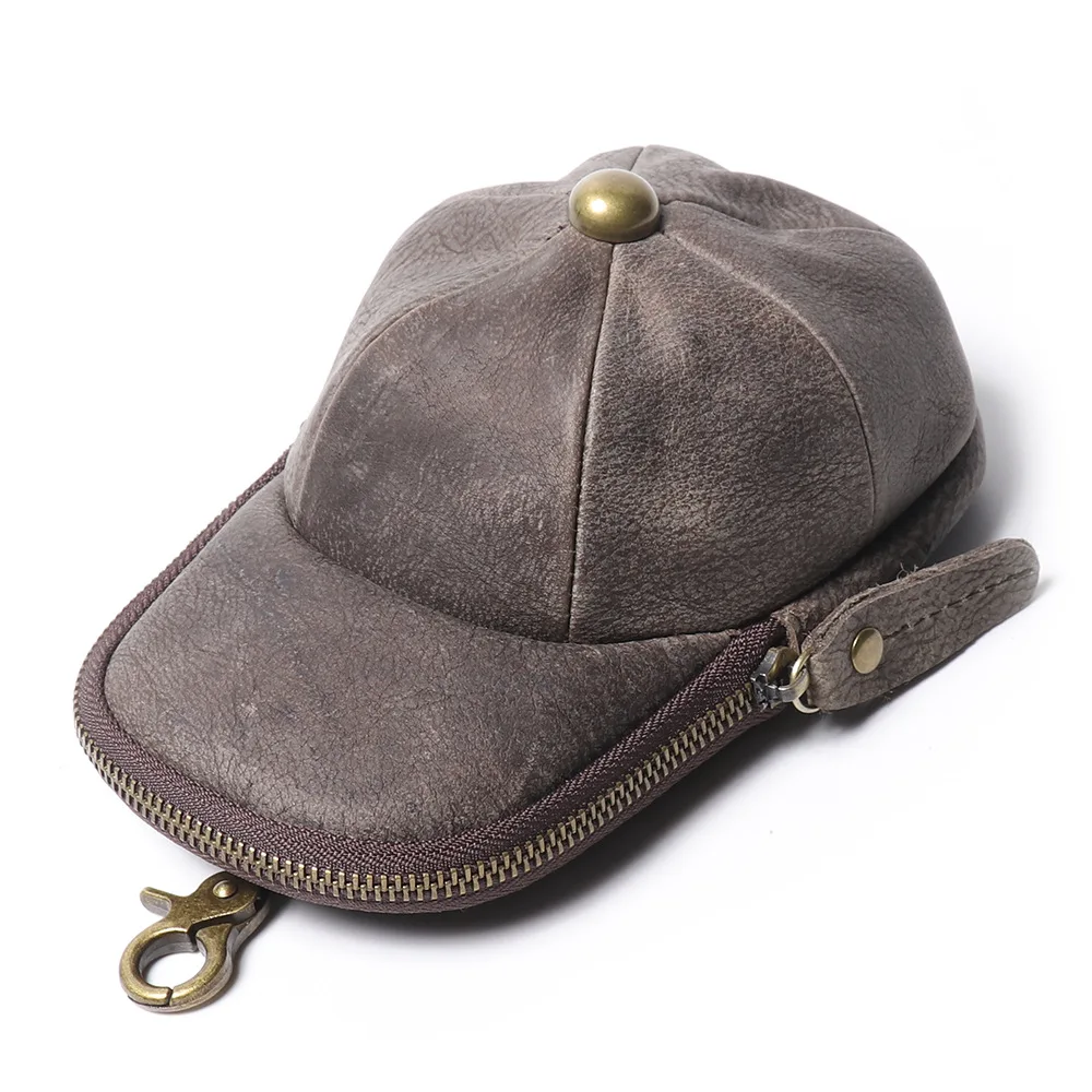 Men's real leather hat waist zipper Crazy horse leather key change purse large capacity mobile phone pocketbook