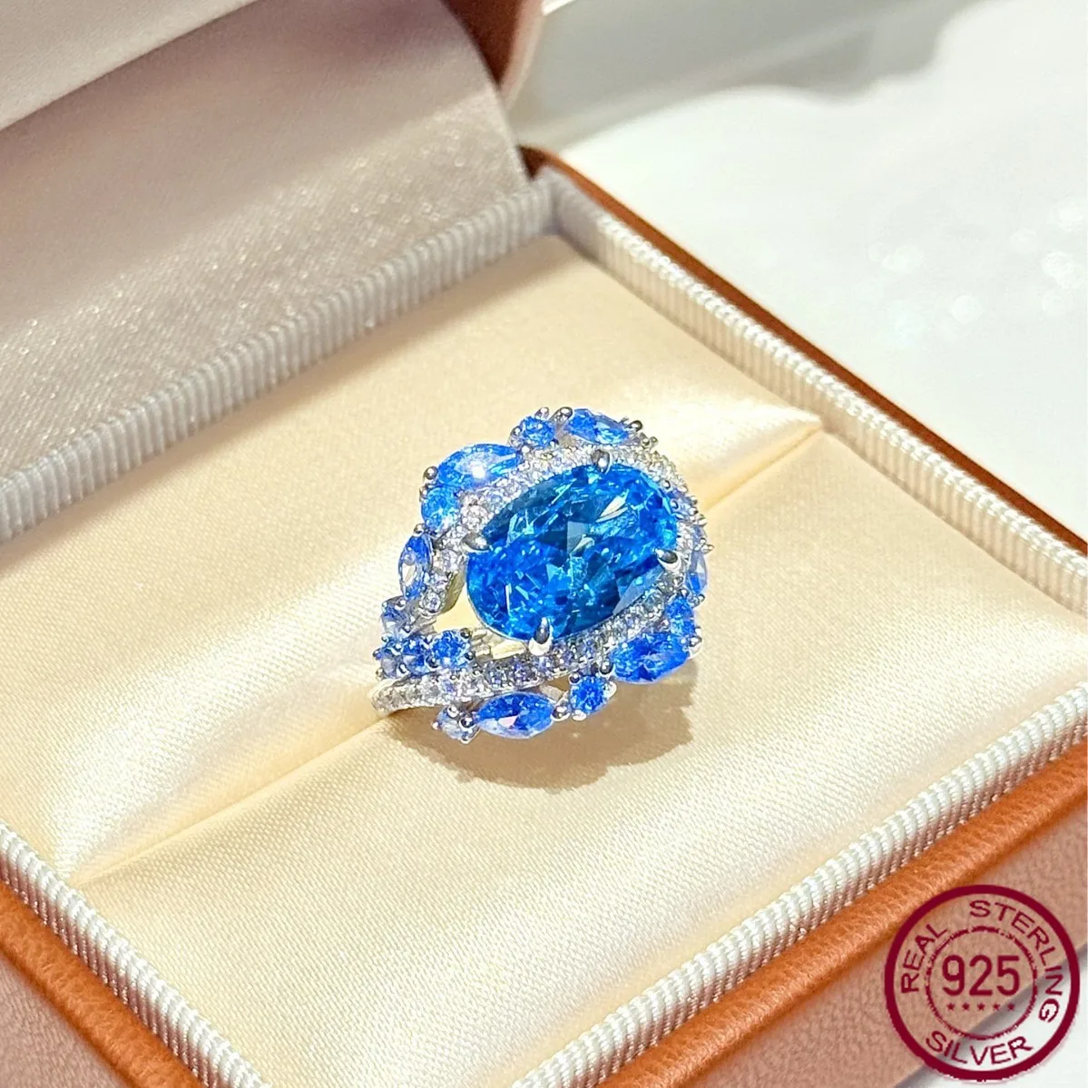 

New popular s925 silver full diamond sea blue treasure color 6ct gold version popular devil's eye wedding jewelry
