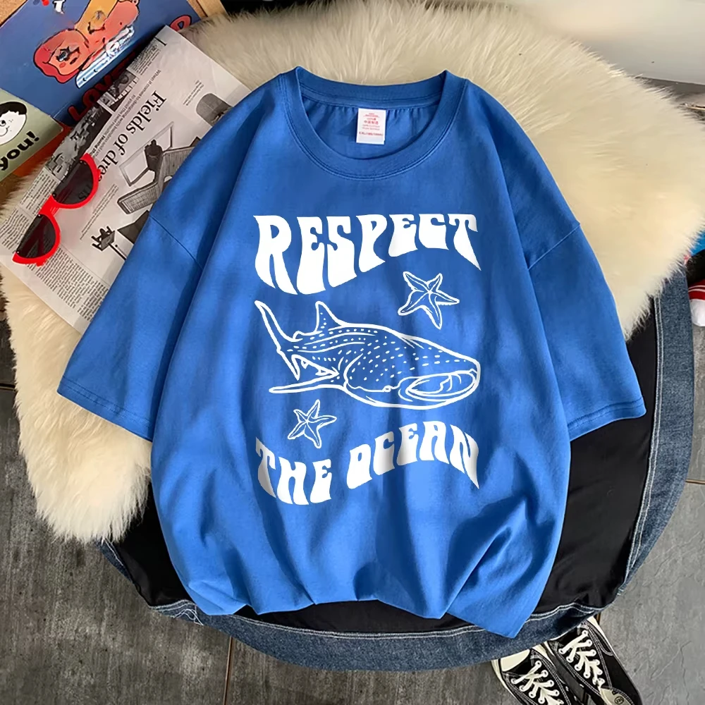 

Fashion American Ins Respect Marine Protection Whale Print T-shirt Summer Men Women Personality Y2K Oversized T-shirt Happy Top