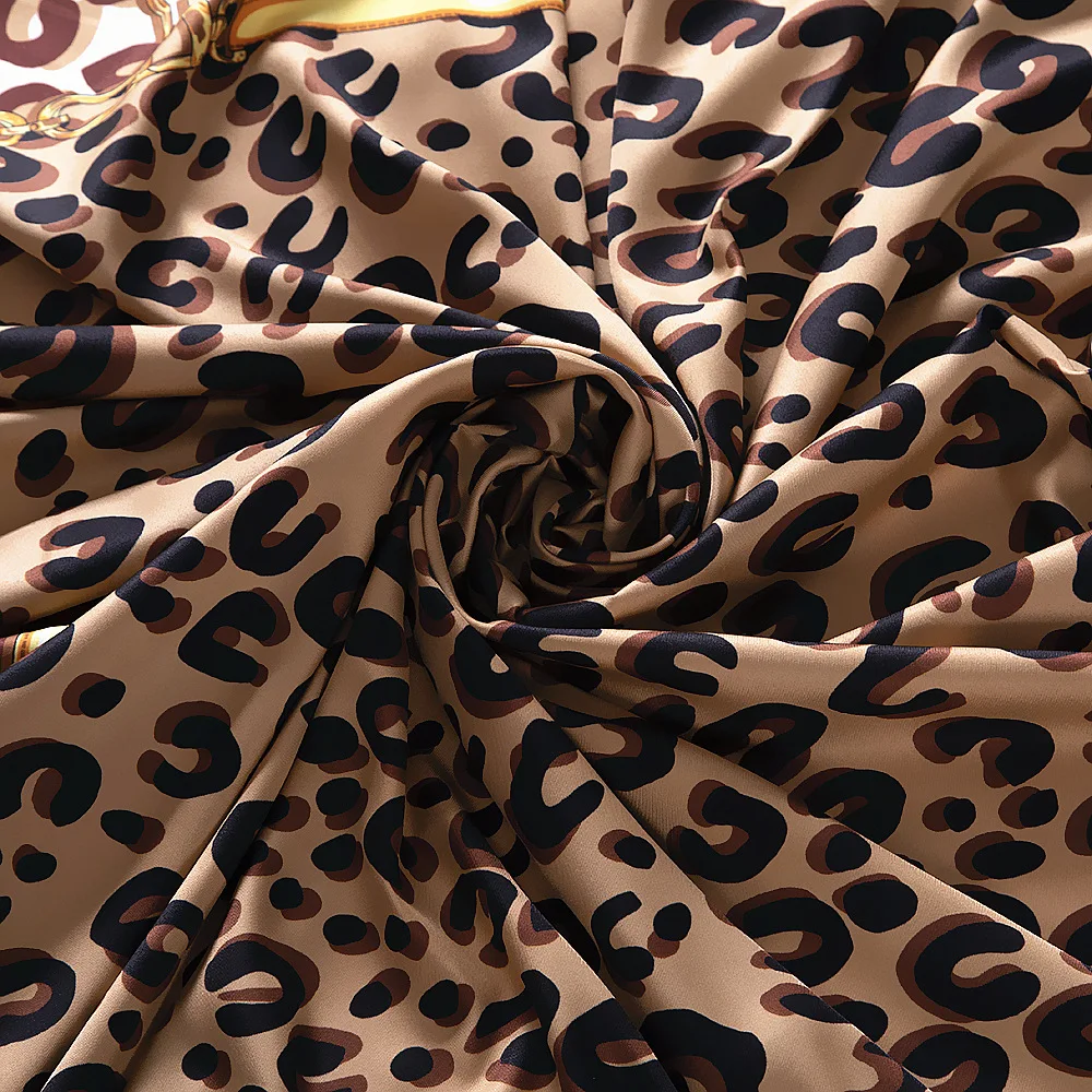 Twill Silk Scarf 2024 Women Leopard  Print Square Scarves Large Bandana Luxury Kerchief Hijab Female Head Scarf Foulard 130x130