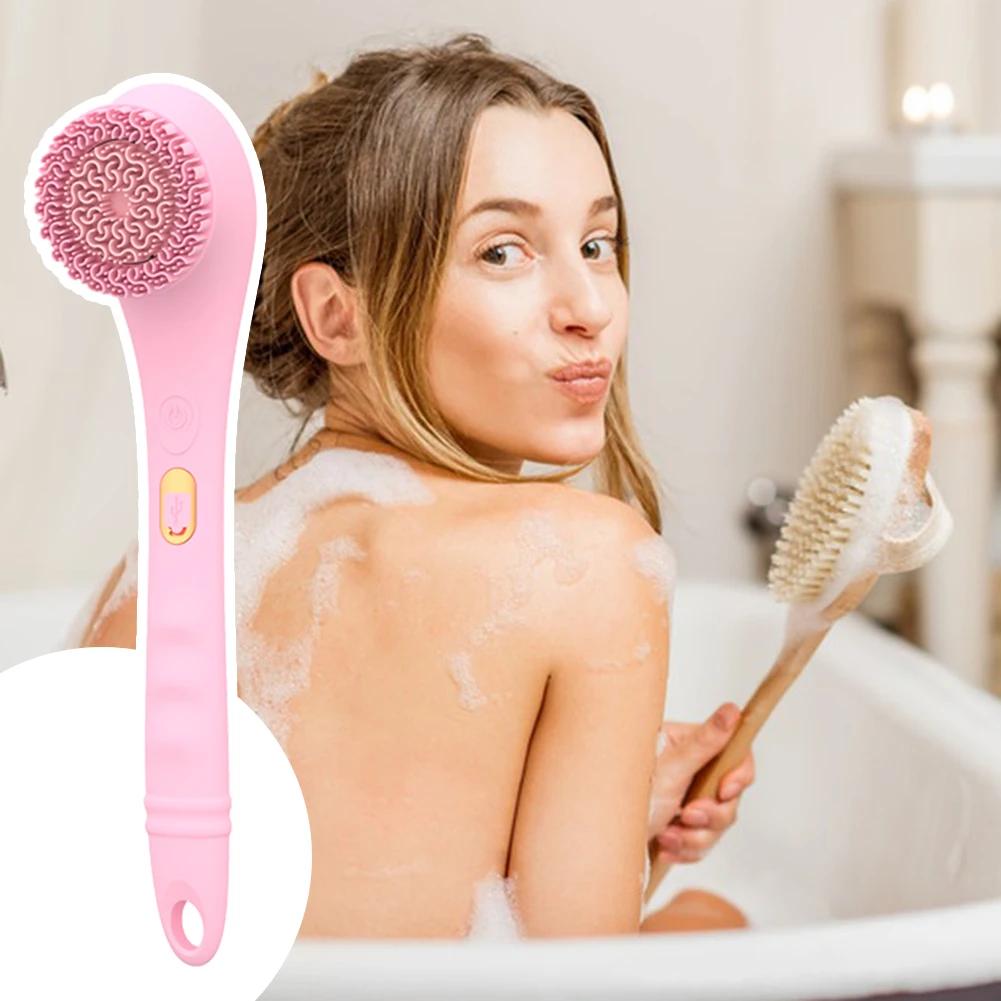 

Long Handle Blue/Pink Electric Bath Brush Lightweight Portable Body Skin Exfoliating Cleaning Instrument