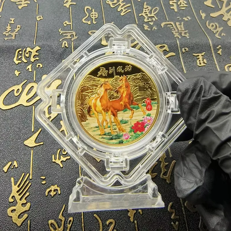 Zodiac Horse Commemorative Coin Rotating Case Colorful Collectible Coin Souvenir Gift for Year of the Horse