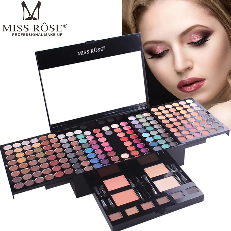 Professionelle Make-up-Palette mit 190 Farben, Lidschatten, Rouge und Augenbrauenpuder 4-in-1, wird mit Spiegel und einem kompletten Pinselset geliefert,
