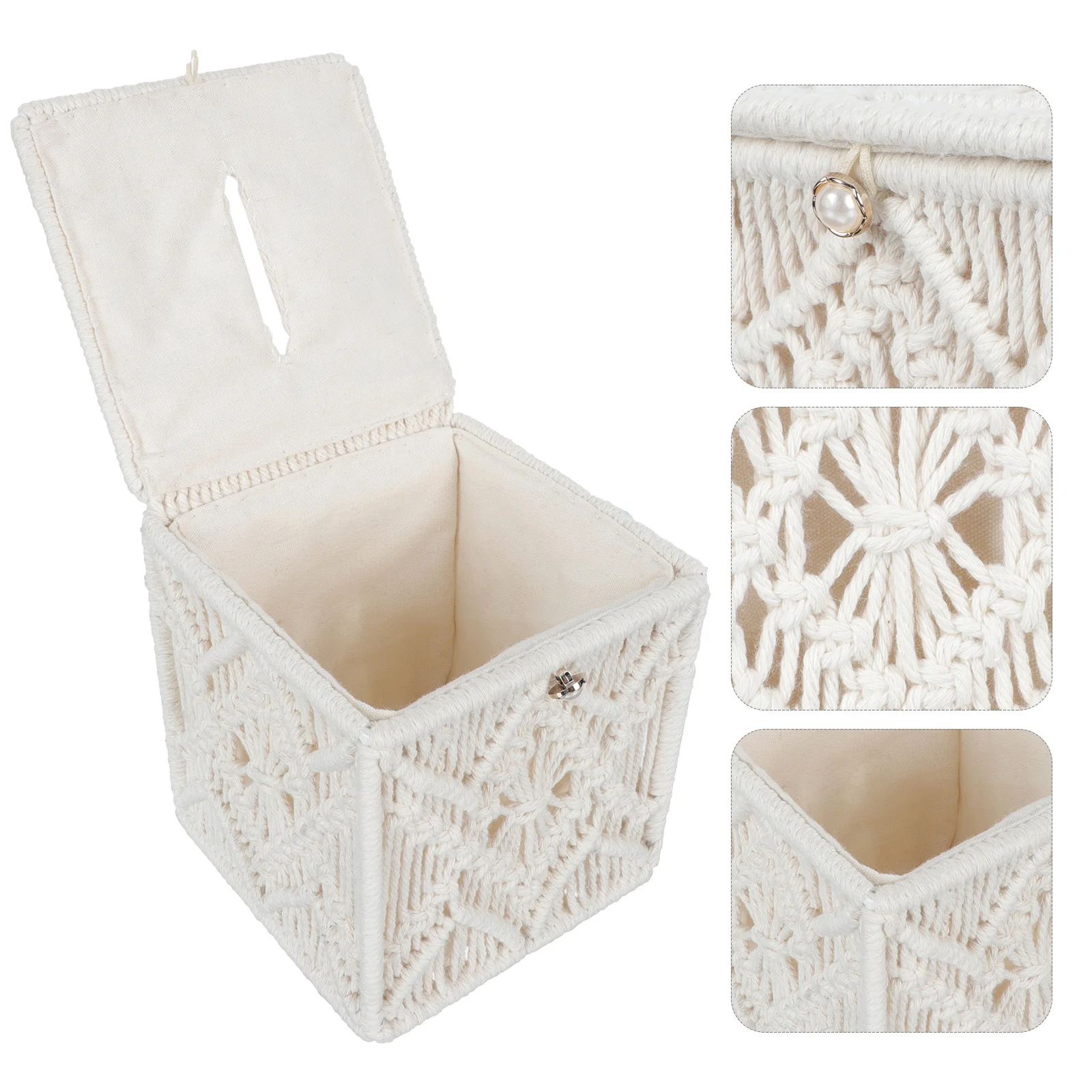 

1Pcs Cotton Rope Woven Tissue Box Beige Retro Desktop Napkin Storage Holder Practical Tissue Container for Living Room Office