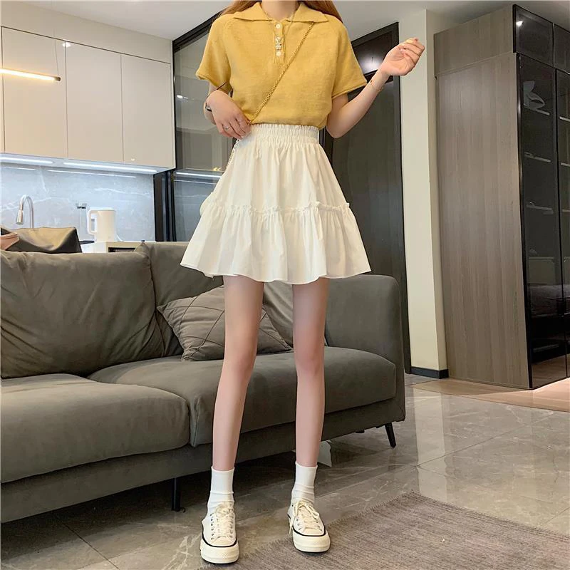 Large Size Fat Mm White Skirt Summer Elastic Waist Wood Ear Edge Very Fairy Cover Hip Temperament A Short Skirt Female