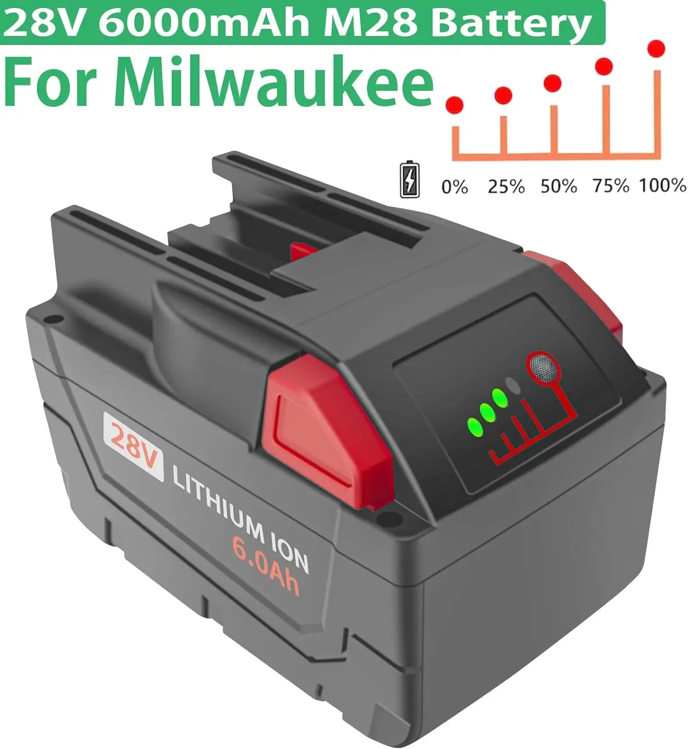 BMAD Upgraded 28V 6000mAh Replacement 48-11-2830 Battery for Milwaukee M28 V28 Cordless Battery with LED Charging Indicator