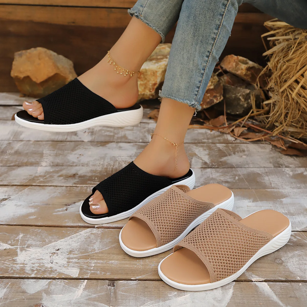 

Женские тапочки больших размеров, новинка 2026, удобные, легкие и универсальные уличные пляжные сандалии на толстой подошве, тапочки